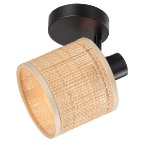 Leen Bakker - Spot Romana - Naturel/mat Zwart - 17xØ13 Cm - Rotan - Crème#Zwart