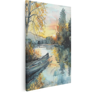 Artaza Canvas Schilderij Aquarel Kano op een Rivier - 20x30 cm - Klein - Wanddecoratie Woonkamer - Schilderijen - Muurdecoratie