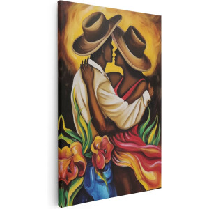 Artaza Canvas Schilderij Kunstwerk van een Kussend Stel met Hoeden - 60x90 - Muurdecoratie - Foto Op Canvas - Canvas Print