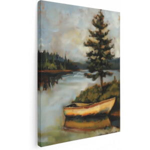 Artaza Canvas Schilderij Boot op een Meer met een Boom op de Achtergrond - 60x80 - Muurdecoratie - Foto Op Canvas - Canvas Print