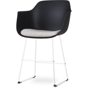 Nolon Nino-Liz Barkruk Zwart met Beige Zitkussen - Armleuningen - Wit Onderstel - 65 cm - Kookeiland - Barstoel met Rugleuning