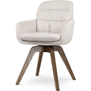 Nolon Noor-Mia draaibare Eetkamerstoel beige - walnoot houten onderstel - japandi - armleuning - elegant