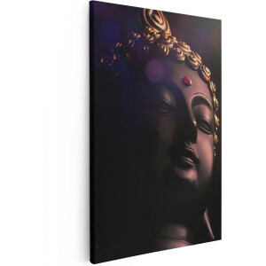 Artaza Canvas Schilderij Boeddha Beeld Met Gouden Sierraden - 40x60 cm - Wanddecoratie Slaapkamer - Poster Schilderijen - Muurdecoratie