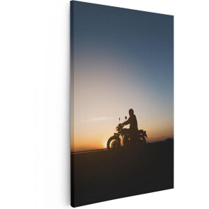 Artaza Canvas Schilderij Motor - 40x60 cm - Wanddecoratie Zonsondergang - Muurdecoratie Man - Kamer Accessoires Mancave