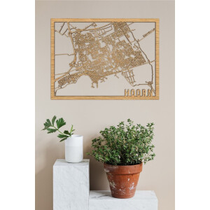 Houten Stadskaart Hoorn Eikenhout 30x40cm Wanddecoratie Voor Aan De Muur City Shapes