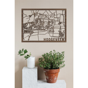 Houten Stadskaart Hoogeveen Notenhout 30x40cm Wanddecoratie Voor Aan De Muur City Shapes