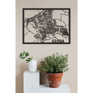 Houten Stadskaart Gouda Zwart Mdf 30x40cm Wanddecoratie Voor Aan De Muur City Shapes