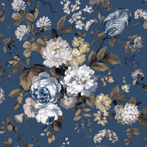 Noordwand Behang Blooming Garden 6 Big Flowers blauw en bruin