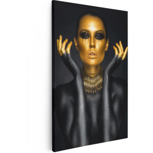 Artaza Canvas Schilderij Vrouw Goud - 80x120 cm - Groot - Wanddecoratie Zwart Goud - Muurdecoratie Portret - Schilderijen Op Canvas