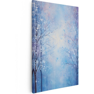 Artaza Canvas Schilderij Wintersbos - Olieverf Tekening - Winter - 80x120 - Groot - Foto Op Canvas - Wanddecoratie Woonkamer