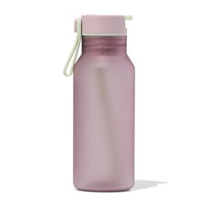 HEMA HEMA Waterfles Met Rietje 430ml Roze (roze)