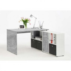 Bureau Lex - betonkleur/wit - 136x68x75 cm - Leen Bakker