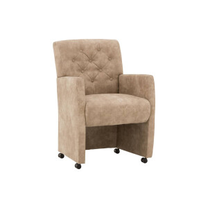 Goossens Eetkamerstoel Oliver beige microvezel met armleuning en met wielen, stijlvol landelijk