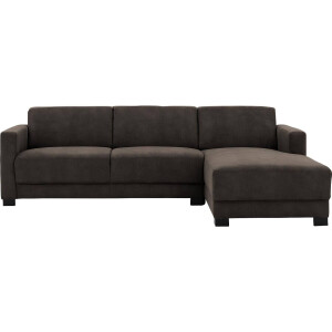 Goossens Bank My Style donkerbruin, microvezel, 2,5-zits, stijlvol landelijk met chaise longue rechts