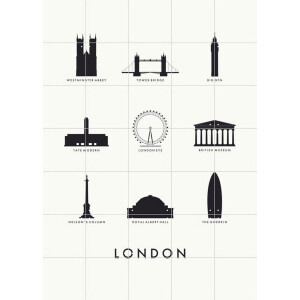 IXXI London Architecture white, Kunst in Kaart - 100 x 140 cm - Gratis ophangtool - Grote wanddecoratie en posters - Illustraties, Minimalistisch