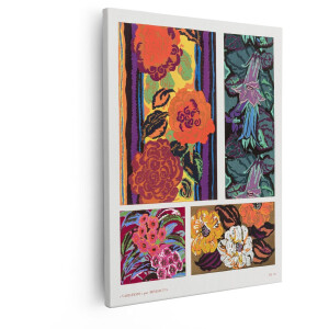 Artaza Canvas Schilderij Art Deco Bloemenpatronen met Levendige Kleuren en Geometrische Vormen - 40x50 cm - Wanddecoratie Woonkamer - Schilderijen - Muurdecoratie