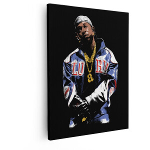 Artaza Canvas Schilderij Rapper A$Ap Rocky in Zijn Kenmerkende Stijl met Gouden Kettingen en een Bomberjack - 80x100 cm - Groot - Wanddecoratie Woonkamer - Schilderijen - Muurdecoratie