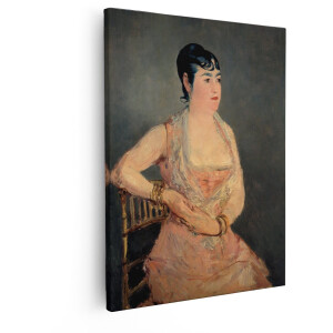 Artaza Canvas Schilderij Vrouw - 80x100 cm - Wanddecoratie Portret Manet - Muurdecoratie Klassiek Schilderij - Decoratie Woonkamer Roze