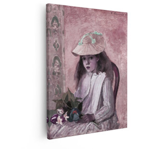 Artaza Canvas Schilderij Camille Pissarro'S Schilderij van een Meisje met Bloemen en Hoed - 40x50 cm - Wanddecoratie Woonkamer - Schilderijen - Muurdecoratie