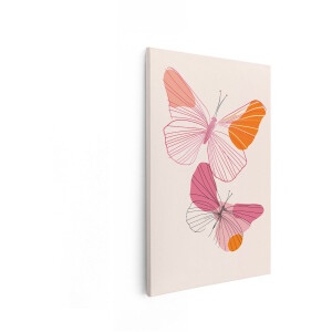 Artaza Canvas Schilderij Twee Vlinders in Lijntekening met Abstracte Kleurvlekken in Pastelkleuren - 60x90 cm - Wanddecoratie Woonkamer - Schilderijen - Muurdecoratie
