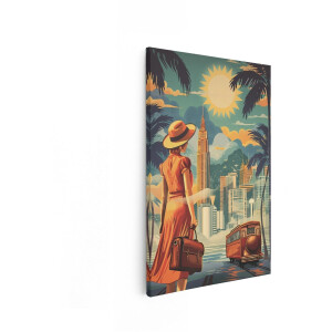 Artaza Canvas Schilderij Vintage Vrouw Met Hoed - 60x90 cm - Wanddecoratie Retro Stad - Muurdecoratie Skyline - Decoratie Art Deco Woonkamer