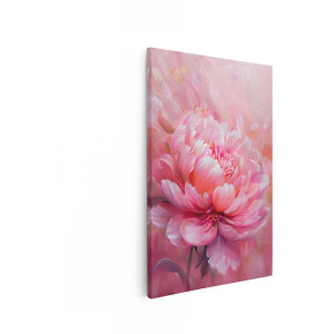 Artaza Canvas Schilderij Zachte Roze Pioenroos Bloem met Penseelstreken in Impressionistische Stijl - 80x120 cm - Groot - Wanddecoratie Woonkamer - Schilderijen - Muurdecoratie