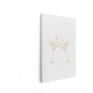 Artaza Canvas Schilderij Martini Glazen - 80x120 cm - Wanddecoratie Goud - Muurdecoratie Art Deco - Decoratie Cocktail - Gouden Lijntekening