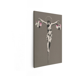 Artaza Canvas Schilderij Jezus Met Cadeaus - 20x30 cm - Wanddecoratie Banksy - Muurdecoratie Graffiti Kunst - Kamer Accessoires