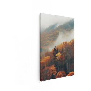 Artaza Canvas Schilderij Herfst Bos - 40x60 cm - Wanddecoratie Mistig Landschap - Muurdecoratie Natuur - Schilderijen Op Canvas Woonkamer - Oranje