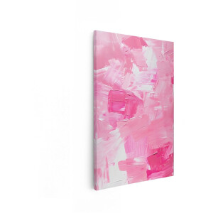Artaza Canvas Schilderij Abstract Schilderij met Dikke Roze en Witte Verfstreken - 40x60 cm - Wanddecoratie Woonkamer - Schilderijen - Muurdecoratie