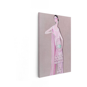 Artaza Canvas Schilderij Art Deco Vrouw - 40x60 cm - Wanddecoratie Flapper Jurk - Muurdecoratie Vintage - Decoratie Roze Mode Illustratie