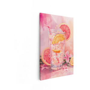 Artaza Canvas Schilderij Verfrissende Roze Drank met Citrusfruit en Bloemen - Zomers Gevoel - 40x60 cm - Wanddecoratie Woonkamer - Schilderijen - Muurdecoratie