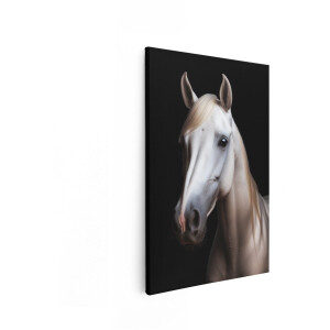 Artaza Canvas Schilderij Elegant Wit Paard met Golvende Manen tegen een Donkere Achtergrond - 20x30 cm - Klein - Wanddecoratie Woonkamer - Schilderijen - Muurdecoratie