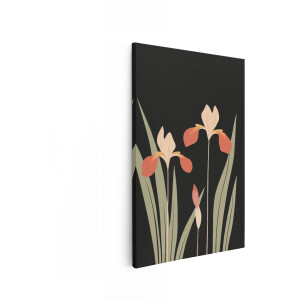 Artaza Canvas Schilderij Iris - 80x120 cm - Wanddecoratie Bloemen - Muurdecoratie Japandi - Decoratie Zwart - Schilderijen Op Canvas