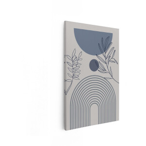 Artaza Canvas Schilderij Moderne Abstracte Geometrische Kunst met Plantentakken en Pastelkleuren - 60x90 cm - Wanddecoratie Woonkamer - Schilderijen - Muurdecoratie