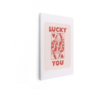 Artaza Canvas Schilderij Geluksvogel! Koningin van Harten Kaart met Tekst 'Lucky You' - 40x60 cm - Wanddecoratie Woonkamer - Schilderijen - Muurdecoratie