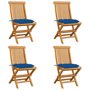 vidaXL Tuinstoelen 4 st met blauwe kussens massief teakhout
