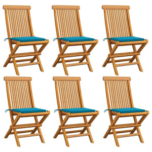 vidaXL Tuinstoelen 6 st met blauwe kussens massief teakhout