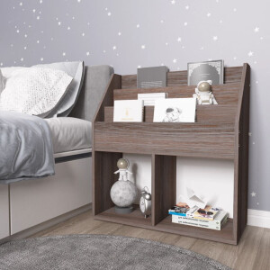 vidaXL Kindertijdschriftenrek 71x30x78,5 cm hout grijs en eikenkleur