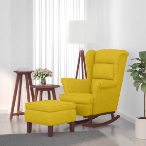vidaXL Schommelstoel met oorleuning, geel fluweel massief hout