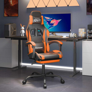 vidaXL Gamestoel draaibaar met voetensteun kunstleer zwart en oranje