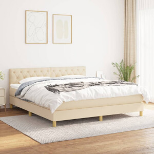 vidaXL Boxspring met matras stof crèmekleurig 160x200 cm