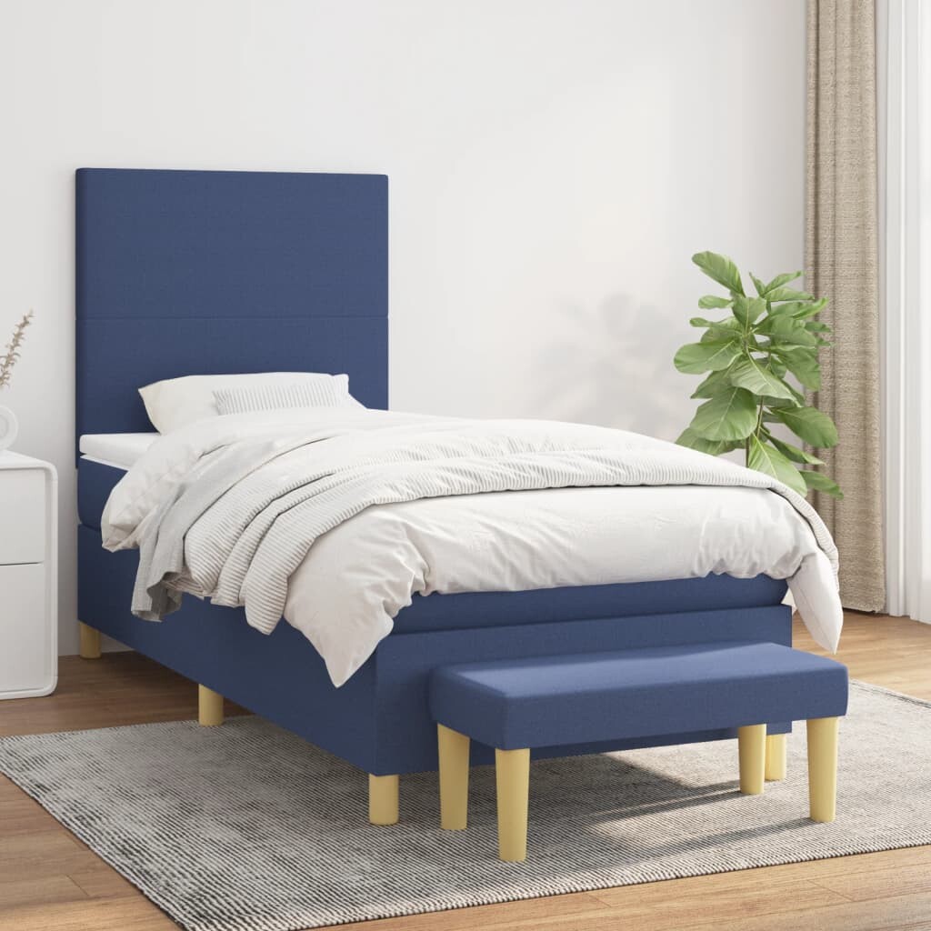 vidaXL Boxspring met matras stof blauw 80x200 cm