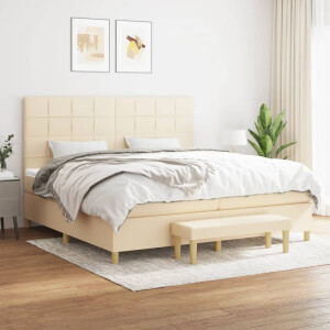 vidaXL Boxspring met matras stof crèmekleurig 200x200 cm