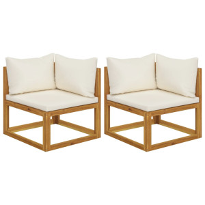 vidaXL Hoekbanken 2 st met crèmekleurige kussens massief acaciahout