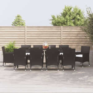 vidaXL 11-delige Tuinset met kussens poly rattan zwart