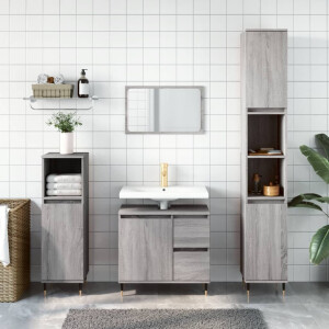 vidaXL 3-delige Badkamermeubelset bewerkt hout grijs sonoma eikenkleur