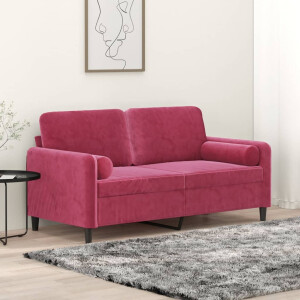 vidaXL Tweezitsbank met sierkussens 140 cm fluweel wijnrood