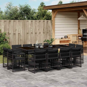 vidaXL 13-delige Tuinset met kussens poly rattan zwart