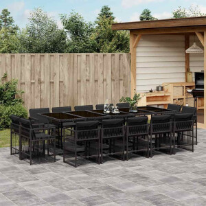 vidaXL 15-delige Tuinset met kussens poly rattan zwart